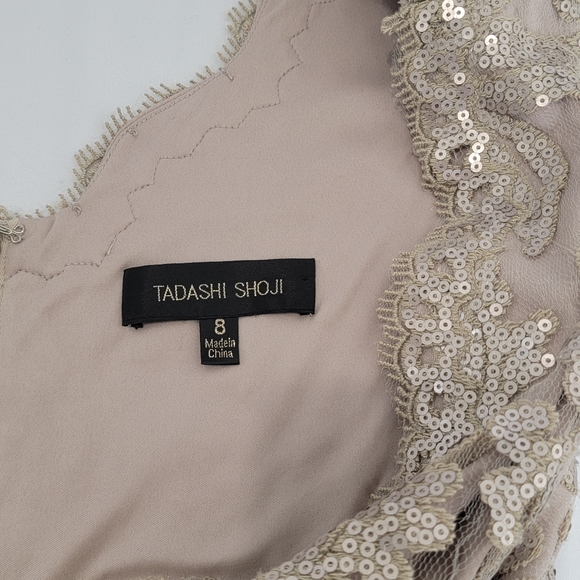 Tadashi Shoji Cocktail Sheath Bodycon Shiny Sequin Smokey Lt. Brown Dress Size 8 - Picture 12 of 15